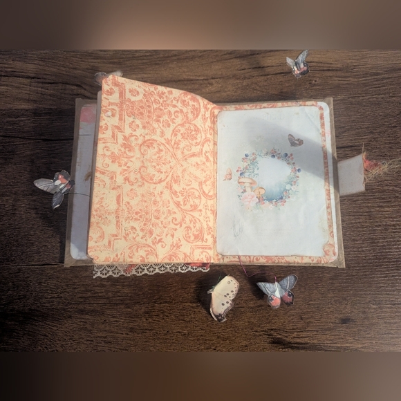 Butterfly Rustic Junk Journal- Handmade- Recycled Materials- Pink/Cream-Spring - Picture 7 of 8
